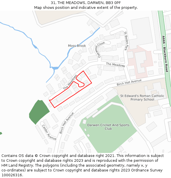 31, THE MEADOWS, DARWEN, BB3 0PF: Location map and indicative extent of plot