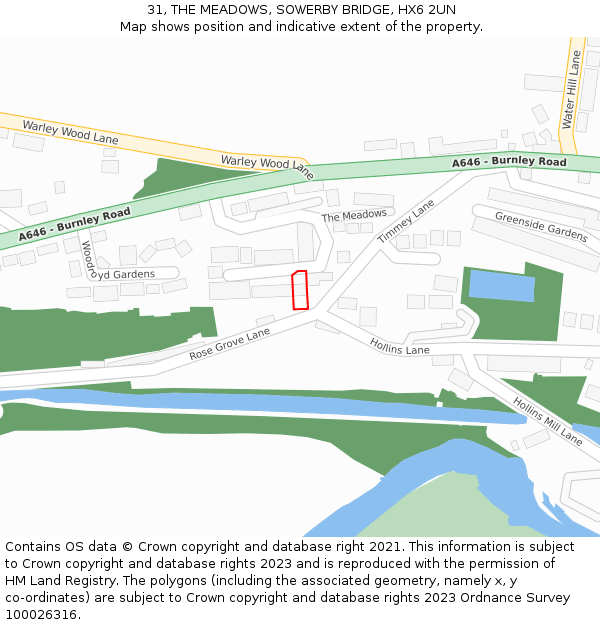 31, THE MEADOWS, SOWERBY BRIDGE, HX6 2UN: Location map and indicative extent of plot