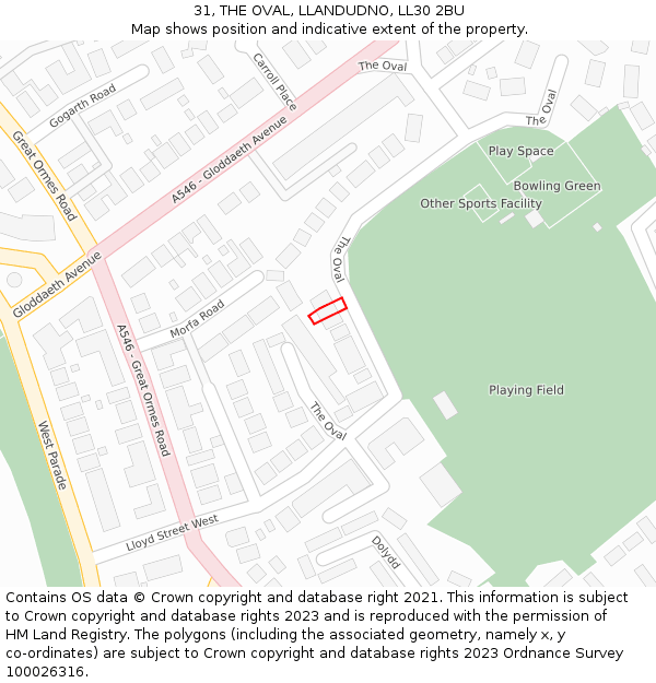 31, THE OVAL, LLANDUDNO, LL30 2BU: Location map and indicative extent of plot