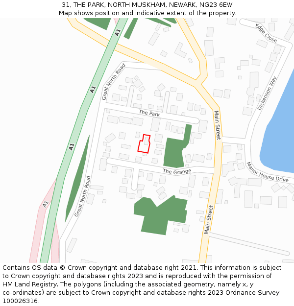 31, THE PARK, NORTH MUSKHAM, NEWARK, NG23 6EW: Location map and indicative extent of plot