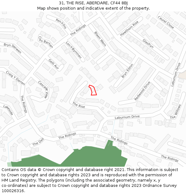 31, THE RISE, ABERDARE, CF44 8BJ: Location map and indicative extent of plot