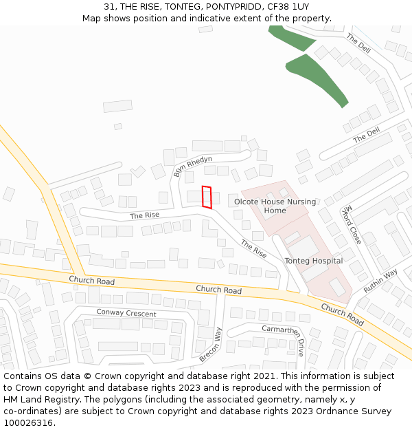 31, THE RISE, TONTEG, PONTYPRIDD, CF38 1UY: Location map and indicative extent of plot