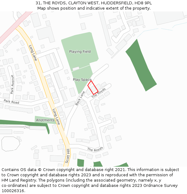 31, THE ROYDS, CLAYTON WEST, HUDDERSFIELD, HD8 9PL: Location map and indicative extent of plot