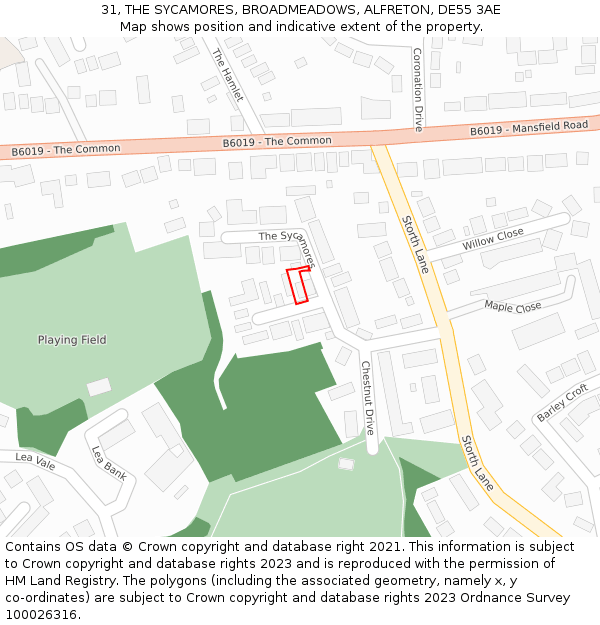 31, THE SYCAMORES, BROADMEADOWS, ALFRETON, DE55 3AE: Location map and indicative extent of plot