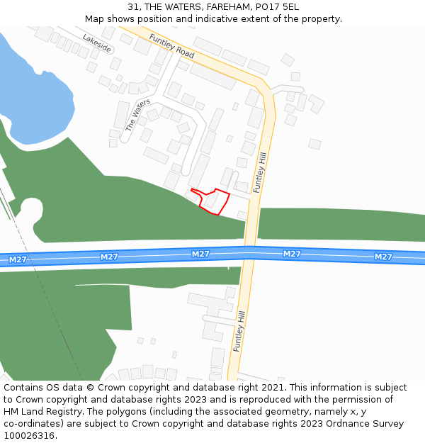 31, THE WATERS, FAREHAM, PO17 5EL: Location map and indicative extent of plot