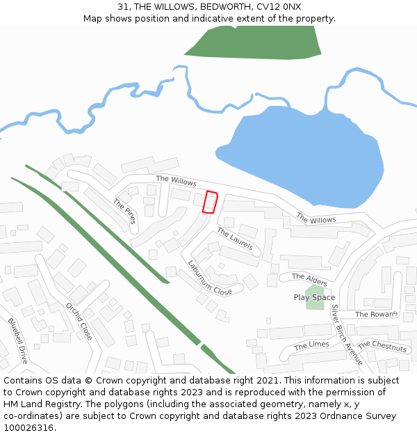 31, THE WILLOWS, BEDWORTH, CV12 0NX: Location map and indicative extent of plot
