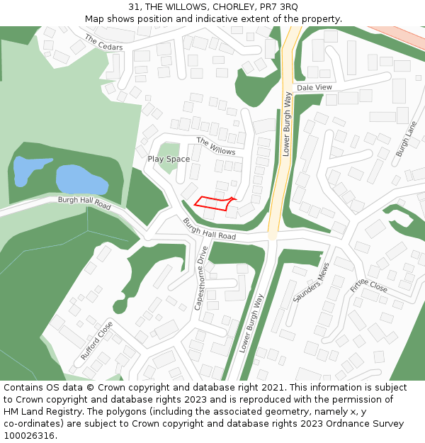 31, THE WILLOWS, CHORLEY, PR7 3RQ: Location map and indicative extent of plot