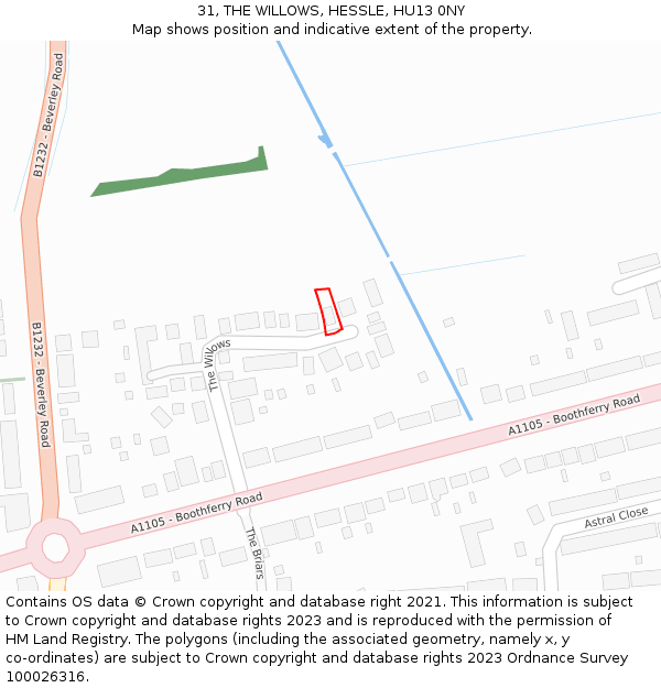 31, THE WILLOWS, HESSLE, HU13 0NY: Location map and indicative extent of plot