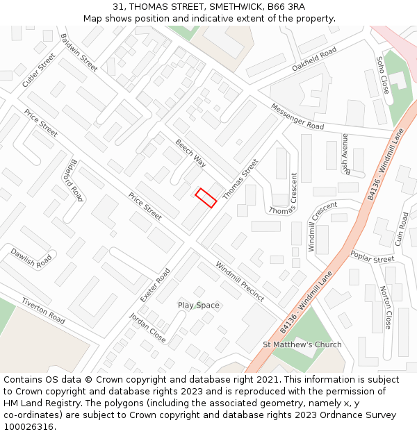 31, THOMAS STREET, SMETHWICK, B66 3RA: Location map and indicative extent of plot