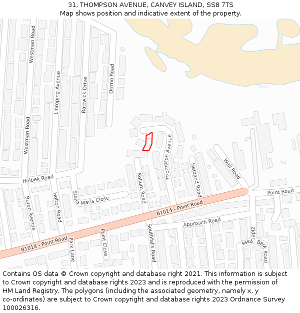 31, THOMPSON AVENUE, CANVEY ISLAND, SS8 7TS: Location map and indicative extent of plot