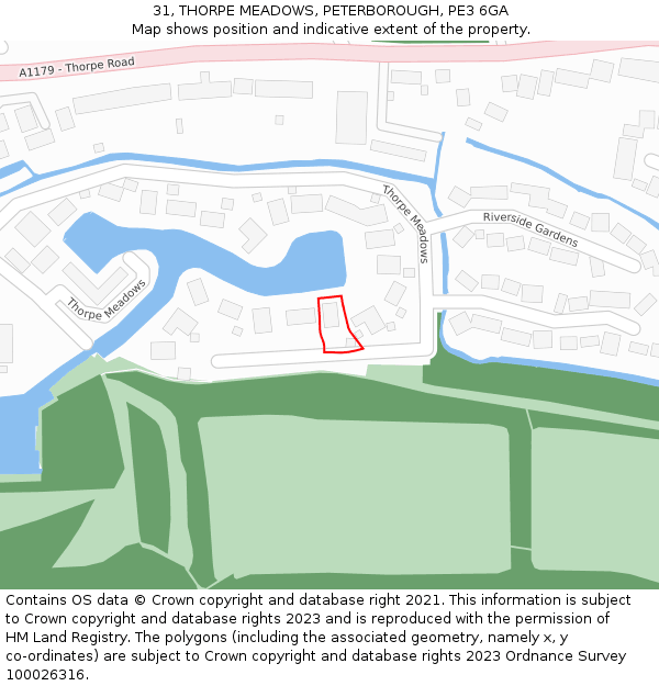 31, THORPE MEADOWS, PETERBOROUGH, PE3 6GA: Location map and indicative extent of plot