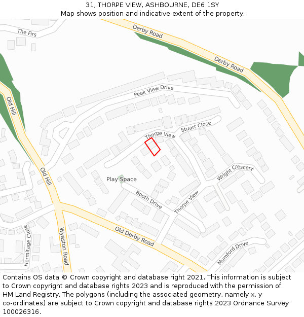 31, THORPE VIEW, ASHBOURNE, DE6 1SY: Location map and indicative extent of plot