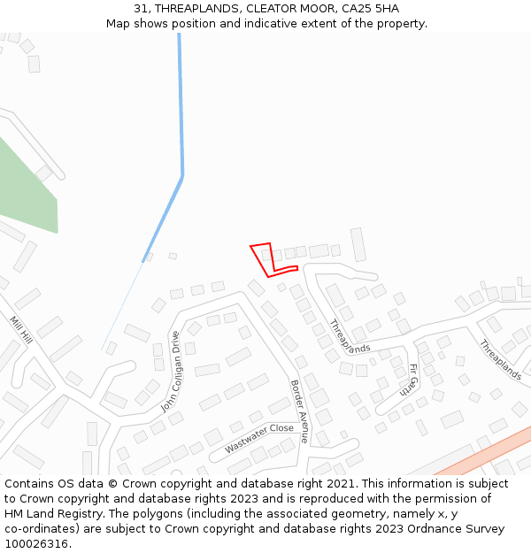 31, THREAPLANDS, CLEATOR MOOR, CA25 5HA: Location map and indicative extent of plot