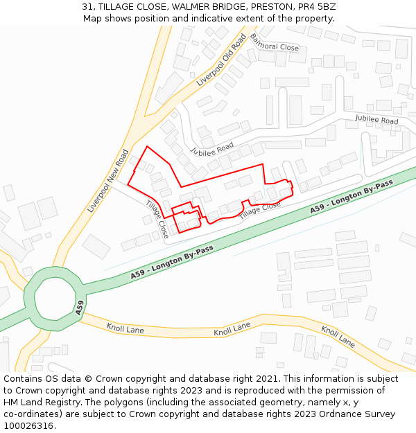 31, TILLAGE CLOSE, WALMER BRIDGE, PRESTON, PR4 5BZ: Location map and indicative extent of plot