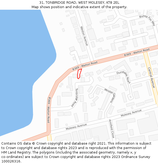 31, TONBRIDGE ROAD, WEST MOLESEY, KT8 2EL: Location map and indicative extent of plot