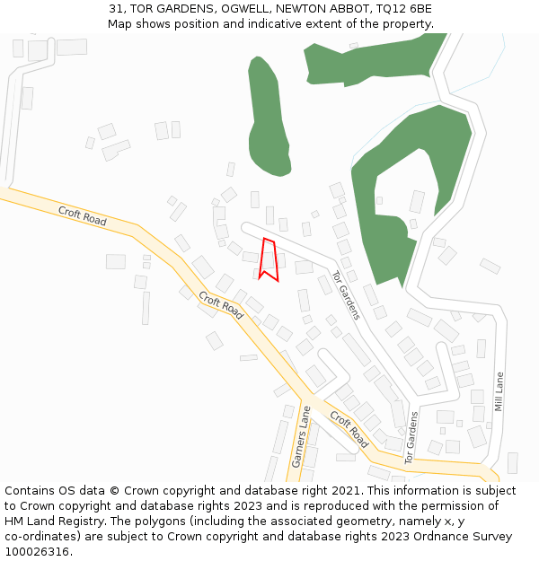 31, TOR GARDENS, OGWELL, NEWTON ABBOT, TQ12 6BE: Location map and indicative extent of plot