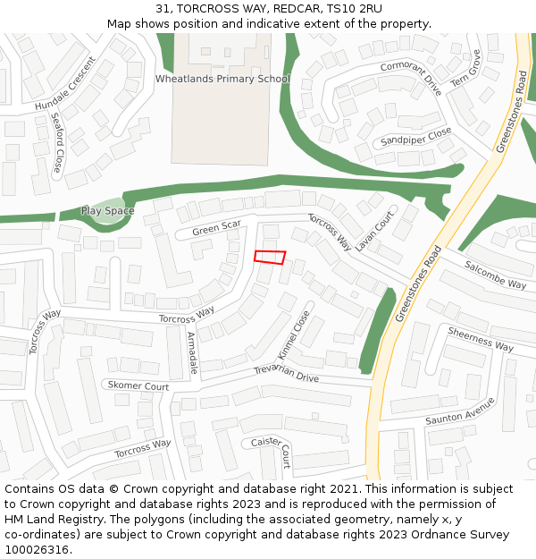 31, TORCROSS WAY, REDCAR, TS10 2RU: Location map and indicative extent of plot