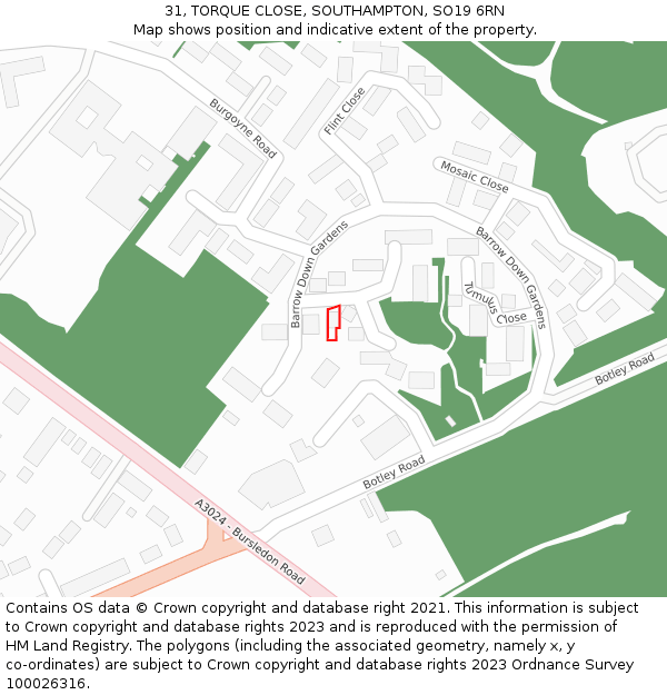 31, TORQUE CLOSE, SOUTHAMPTON, SO19 6RN: Location map and indicative extent of plot