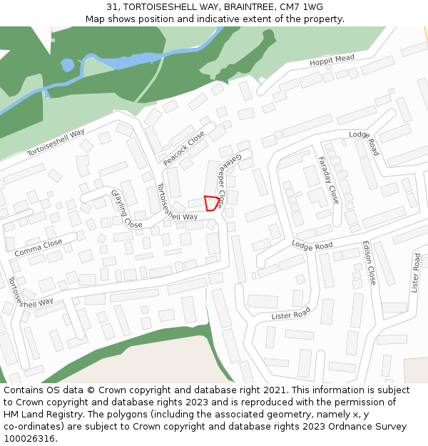 31, TORTOISESHELL WAY, BRAINTREE, CM7 1WG: Location map and indicative extent of plot