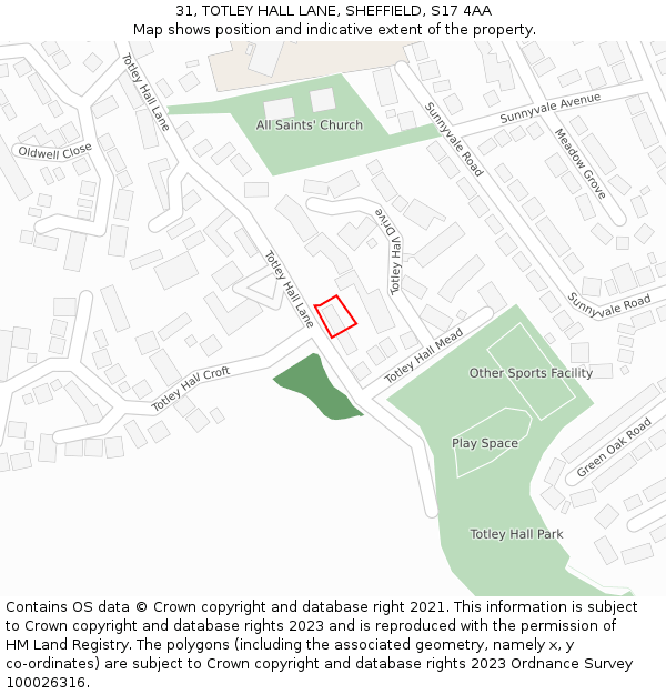 31, TOTLEY HALL LANE, SHEFFIELD, S17 4AA: Location map and indicative extent of plot