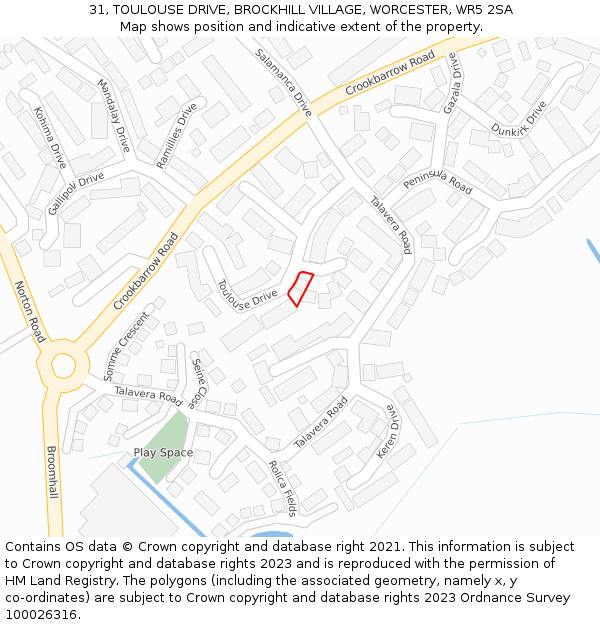 31, TOULOUSE DRIVE, BROCKHILL VILLAGE, WORCESTER, WR5 2SA: Location map and indicative extent of plot