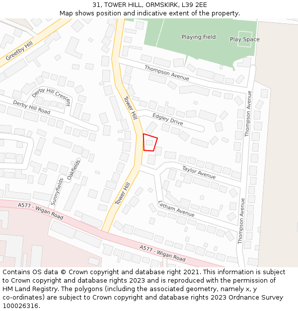 31, TOWER HILL, ORMSKIRK, L39 2EE: Location map and indicative extent of plot