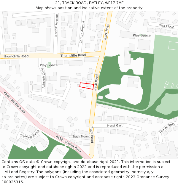 31, TRACK ROAD, BATLEY, WF17 7AE: Location map and indicative extent of plot