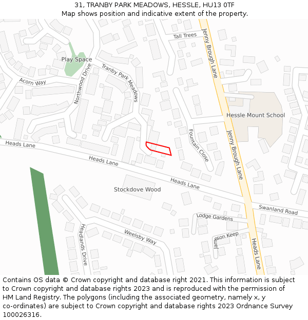 31, TRANBY PARK MEADOWS, HESSLE, HU13 0TF: Location map and indicative extent of plot