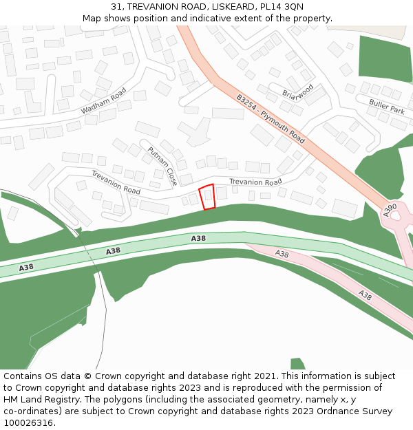 31, TREVANION ROAD, LISKEARD, PL14 3QN: Location map and indicative extent of plot