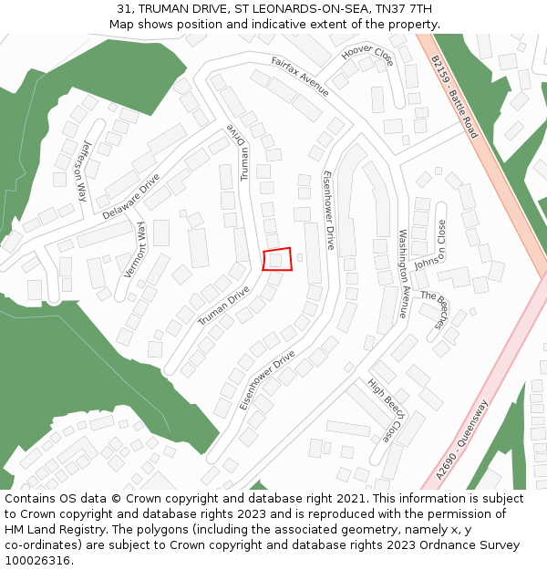 31, TRUMAN DRIVE, ST LEONARDS-ON-SEA, TN37 7TH: Location map and indicative extent of plot