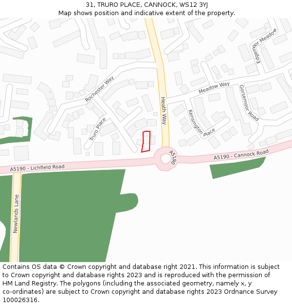 31, TRURO PLACE, CANNOCK, WS12 3YJ: Location map and indicative extent of plot