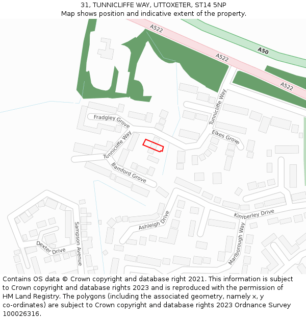 31, TUNNICLIFFE WAY, UTTOXETER, ST14 5NP: Location map and indicative extent of plot