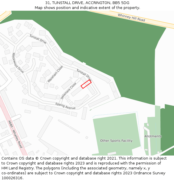 31, TUNSTALL DRIVE, ACCRINGTON, BB5 5DG: Location map and indicative extent of plot