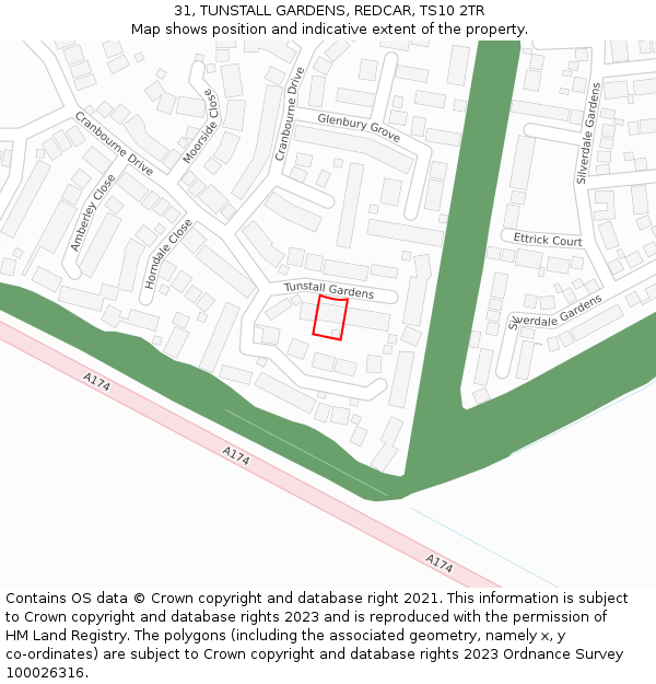 31, TUNSTALL GARDENS, REDCAR, TS10 2TR: Location map and indicative extent of plot