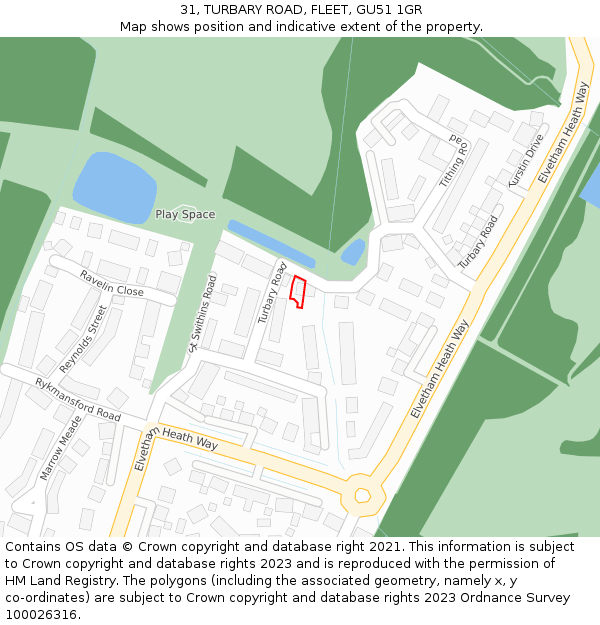 31, TURBARY ROAD, FLEET, GU51 1GR: Location map and indicative extent of plot