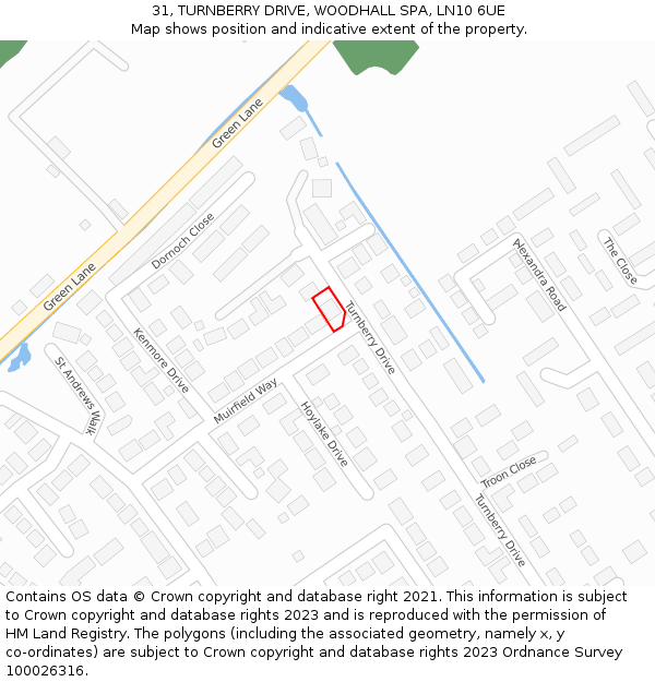 31, TURNBERRY DRIVE, WOODHALL SPA, LN10 6UE: Location map and indicative extent of plot