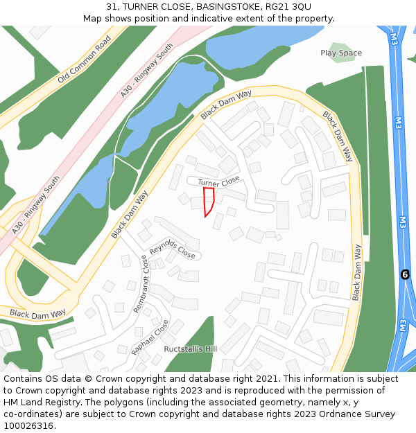 31, TURNER CLOSE, BASINGSTOKE, RG21 3QU: Location map and indicative extent of plot