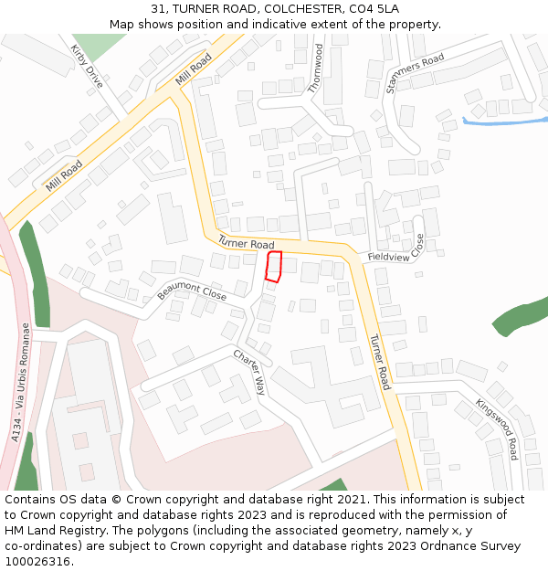 31, TURNER ROAD, COLCHESTER, CO4 5LA: Location map and indicative extent of plot