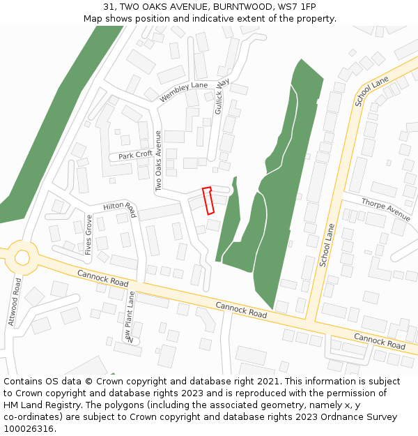 31, TWO OAKS AVENUE, BURNTWOOD, WS7 1FP: Location map and indicative extent of plot