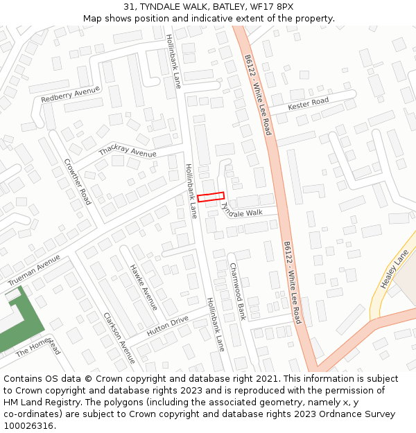 31, TYNDALE WALK, BATLEY, WF17 8PX: Location map and indicative extent of plot