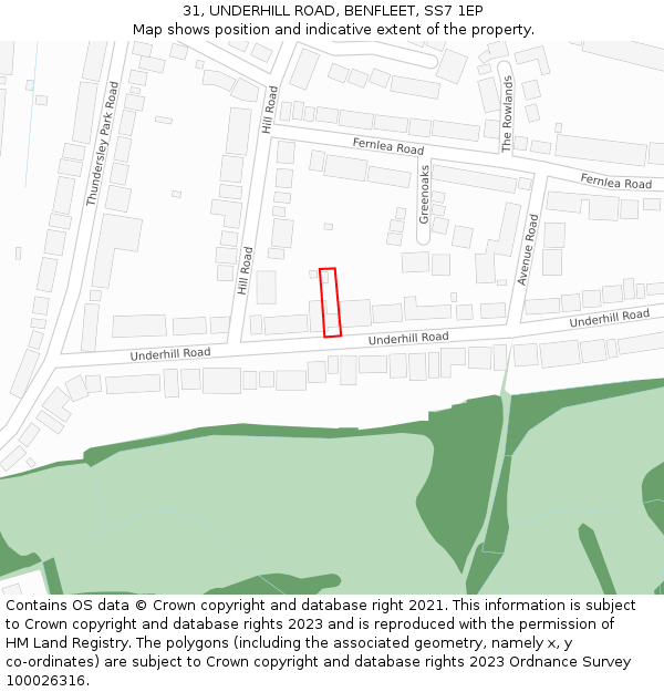 31, UNDERHILL ROAD, BENFLEET, SS7 1EP: Location map and indicative extent of plot