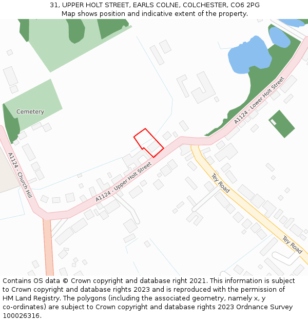 31, UPPER HOLT STREET, EARLS COLNE, COLCHESTER, CO6 2PG: Location map and indicative extent of plot