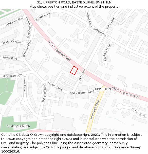 31, UPPERTON ROAD, EASTBOURNE, BN21 1LN: Location map and indicative extent of plot