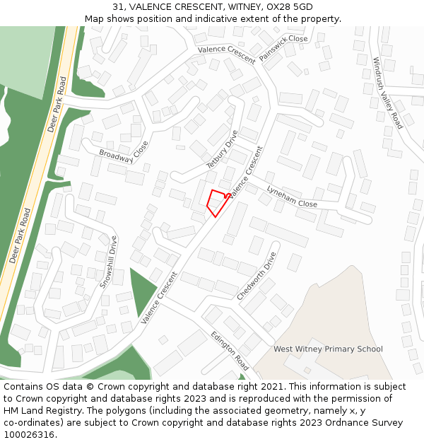 31, VALENCE CRESCENT, WITNEY, OX28 5GD: Location map and indicative extent of plot