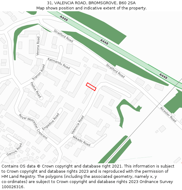 31, VALENCIA ROAD, BROMSGROVE, B60 2SA: Location map and indicative extent of plot