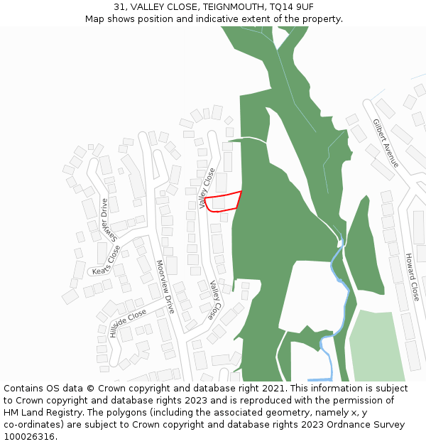 31, VALLEY CLOSE, TEIGNMOUTH, TQ14 9UF: Location map and indicative extent of plot