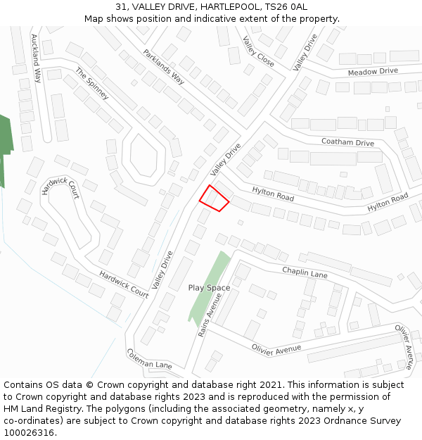 31, VALLEY DRIVE, HARTLEPOOL, TS26 0AL: Location map and indicative extent of plot