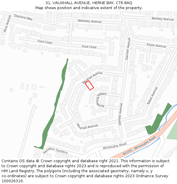 31, VAUXHALL AVENUE, HERNE BAY, CT6 8AQ: Location map and indicative extent of plot