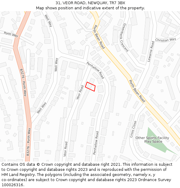 31, VEOR ROAD, NEWQUAY, TR7 3BX: Location map and indicative extent of plot