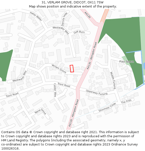 31, VERLAM GROVE, DIDCOT, OX11 7SW: Location map and indicative extent of plot